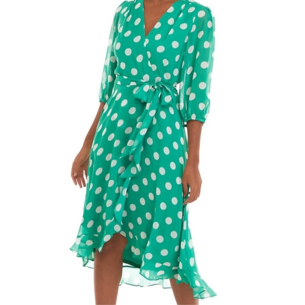 Julian Taylor Green Polka Dot High Low Dress
